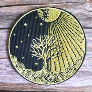 Black And Gold Tree Day Night Sun Moon Embroidered Iron on Patch